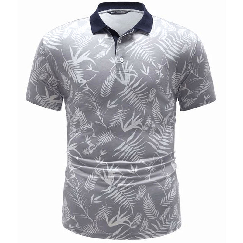 Contrast Collar Floral Print Polo Shirts